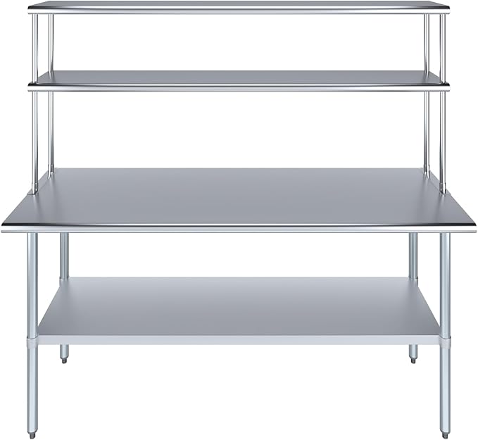Amgood Stainless Steel Work Table Double Tier Overshelf | Metal Kitchen Prep Table & Shelving Combo (24" x 72" Work Table + 12" Overshelf)