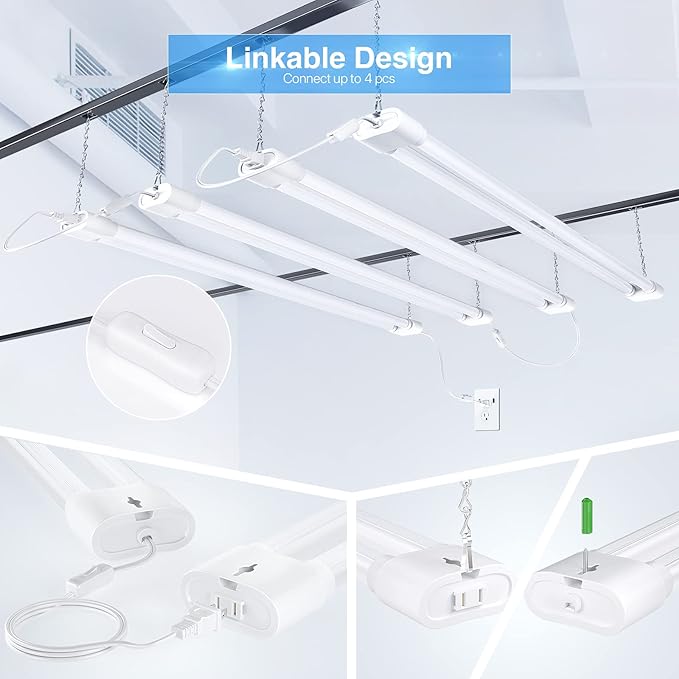 Ensenior 6 Pack Linkable Led Shop Light 4ft for Garage, 4400 High Lumens, 36W Equivalent 280W, 5000K Daylight, 48 Inch Utility Shop led Lights, Surface or Hanging Mount Fixtures, White, ETL Certified