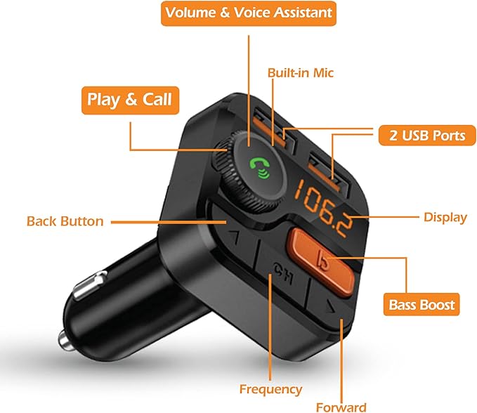 Xtreme Digital Lifestyle Accessories Armor All Wireless Bluetooth FM Transmitter with Dual Port USB Charging, Voice Controls, Bass Boost, Hands-Free Calling and Music Streaming,Block,AHF9-1010-BLK