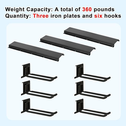 Garage Tool Organizer Wall Mount 48in- 6 Heavy Duty Hooks,360lbs Capacity, Garage Organization & Storage Rack for Broom, Rake & Snow Equipment - Tool Organizer & Men’s Gift Choice