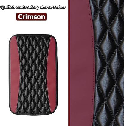 Car Center Console Cushion Pad, Universal Leather Waterproof Armrest Seat Box Cover Protector,Comfortable Car Decor Accessories Fit for Most Cars, Vehicles, SUVs (Wine Red)