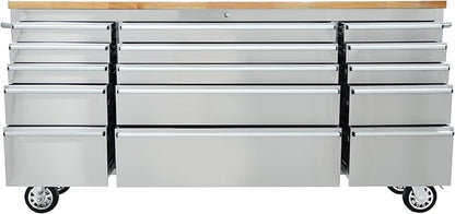 CT Copper Tailor 72-inch Rolling Tool Chest with 15 Drawers and Wheels, Mobile Garage Workbench, Large Tool Box Storage Tool Cabinet with Wood Top for Workshop,Stainless Steel