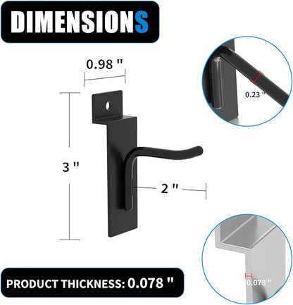 Slatwall Hooks for Wall Storage - 2 Inch, Heavy-Duty Black Metal - 25 Pack for Garage, Retail, & Home Organization