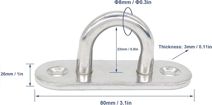 Stainless Steel Ceiling Hooks & Wall Hangers - Heavy Duty M8 Screw Mount, Rust-Proof Anchor Straps for Garage, Outdoor, Storage (4-Pack)