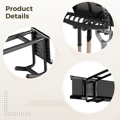 Heavy Duty Garage Organizer Tool Organizer Wall Mount, Iron Metal Hooks Set 6 Pcs, Black Adjustable Dual Hooks, Ideal for Saving Space, Supports 16 in Stud Spacing