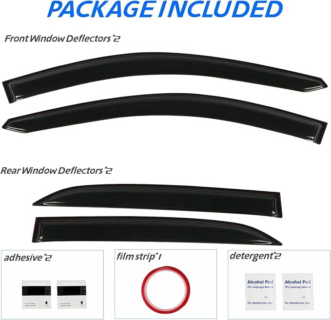Window Rain Guards for 2018-2024 Chevrolet (Chevy) Equinox, Tape-on Window Visor, Outside-Mount Vent Shade Wind Deflector Rain Shield Protector Sun Visor for 18-24 Equinox
