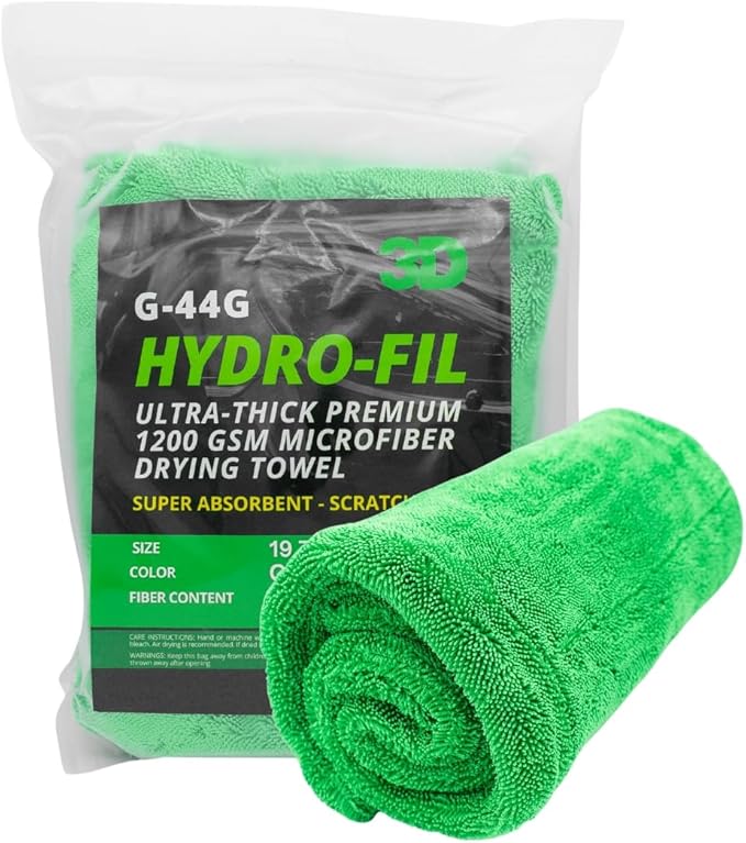 3D Hydro-FIL XL | Professional Grade Microfiber Towel | Extra Large 20” x 31.5” | Highly Absorbent | Premium Drying Cloth for Car Detailing | Green