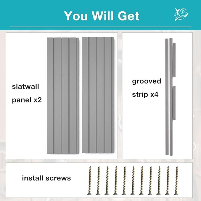 NeatiEase 2 x 4ft Slatwall Panel Wall Storage Systems, Slat Wall Paneling Garage Wall Organizer, Heavy Duty Wall Mounted PVC Wall Rack (Gray)