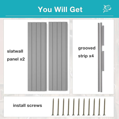 NeatiEase 2 x 4ft Slatwall Panel Wall Storage Systems, Slat Wall Paneling Garage Wall Organizer, Heavy Duty Wall Mounted PVC Wall Rack (Gray)