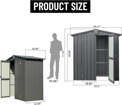 IKERY Galvanized Steel Garden Shed - 5.7' x 3' with Floor, Ventilation Vents and Lock, All - Weather Outdoor Storage for Tools in The Backyard, Dark Gray