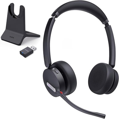Yealink WH64 Hybrid DECT& Bluetooth Wireless Headset,492ft Range Dual Teams UC Zoom Headphones with DECT Dongle&Charging Stand, 3X Noise Cancelling Mic, 32H Talk Time,Headsets for PC,Phone,Laptop