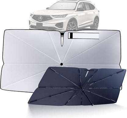 Windshield Sun Shade Umbrella for 2022-2025 Acura MDX Accessories: Custom Fit 210T Silver, Foldable Sunshade Front Window Sun Visor, Blocks UV Rays Keeps Car Cool for Base, Technology, A-Spec, Advance