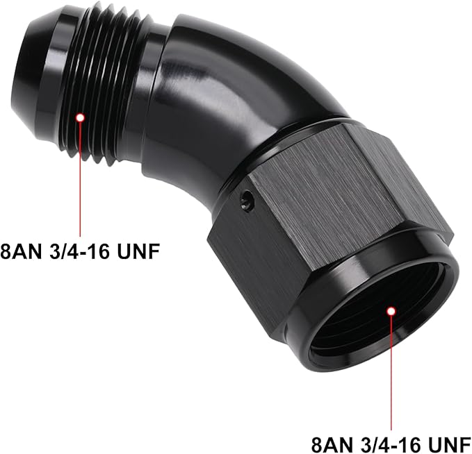 45 Degree 8AN Male to 8AN Female Swivel Full Flow Fitting Adapter Coupler Aluminum Black