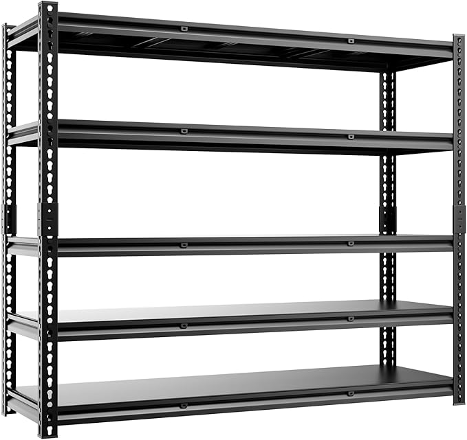 5-Tier 60”D X 20”W X 72”H Garage Shelving Heavy Duty 3000LBS Shop Shelves Heavy Duty Adjustable Unit Rack Metal Rack (Black)