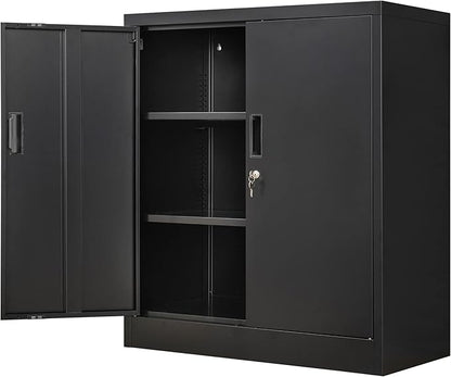Metal Storage Cabinet, 36.2" H Locking Storage Cabinet with Adjustable Shelves for Garage, Home, Office, Utility Room-Black