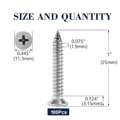 #14 x 1 Wood Screw 100Pcs 18-8 (304) Stainless Steel Screws Flat Head Phillips Fast Self Tapping Drywall Screws by SG TZH