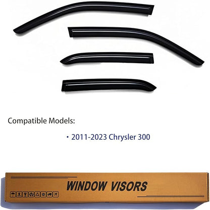 Window Visors Rain Guards fits 2011-2023 C-hrysler 300, Out-Channel Window Wind Deflectors Vent Shades Accessories, Dark Smoke 4 Pcs，2012 2013 2014 2015 2016 2017 2018 2019 2020 2021 2022