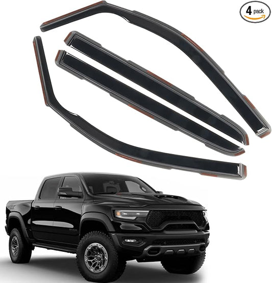 4pcs in Channel Window Rain Guards Fit for 2019-2025 Dodge Ram 1500 Crew Cab New Body Style Durable Truck Window Visors Deflectors Vent Shade Exterior Car Accessories 2020 2021 2022 2023 2024