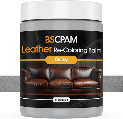 Gray Leather Recoloring Balm, 12oz Leather Color Restorer for Couches, Leather Repair Kit for Furniture, Leather Dye for Leather Fade, Leather Repair Restore car seat