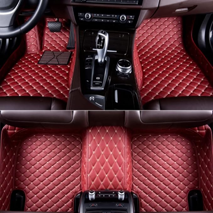 Custom All-Weather Protection Luxury Leather Floor Mats for Cars SUVs Trucks According Anti-Slip Leather Floor mats ﻿ (14,Wine Red)