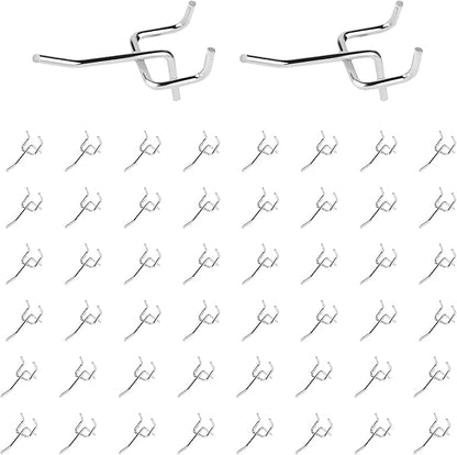 50Pcs 2"/5CM Pegboard Hooks Assortment Set, Metal Peg Board Hooks with 2.5mm Hole Pitch 4mm Wire Diameter Slatwall Hanging Hook for Garage Organization Wall Hanging (Silver)