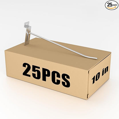25 PK Silver 10 inch Wall Mounted Slatwall Hooks – Heavy-Duty Storage & Organization Solution