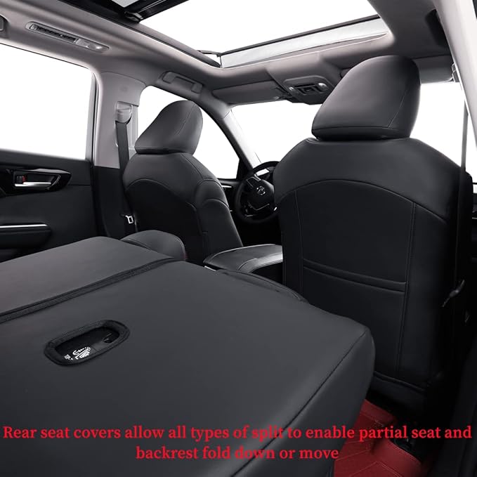 coverdream Camry Seat Covers Custom Fit for 2012-2017 Toyota Camry L, LE,XLE,Full Coverage Waterproof Leatherette Car Seat Protector (Full Set,Black/Red)