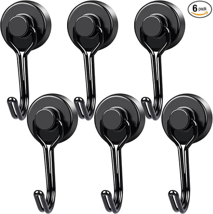 MIKEDE Magnetic Hooks, 40Lbs Heavy Duty Neodymium Magnet Hooks Black Magnets with Swivel Hooks for Hanging, Rust Proof Strong Magnets Hook, Magnetic Metal Hanger for Fridge, Storage, 6 Pack