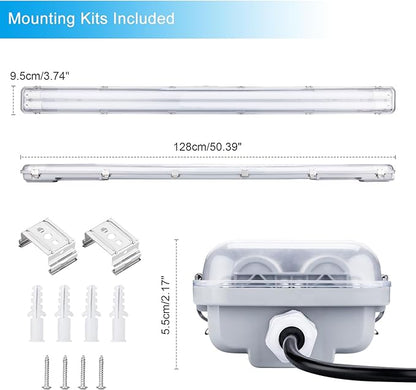4FT Vapor Tight LED Light Fixture 4200LM 48W, 6500K Bright White IP65 Waterproof for Warehosue, Factory, Workshop, Garage, Car Wash，Indoor/Outdoor Ceiling Lights (8-Pack)