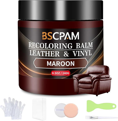 Maroon Leather Recoloring Balm,Leather Couch Scratch/Stain Remover,Leather Repair kit for Vinyl Furniture and Car Interior,Leather Dye Paint for Scratched and Faded Leather Couches