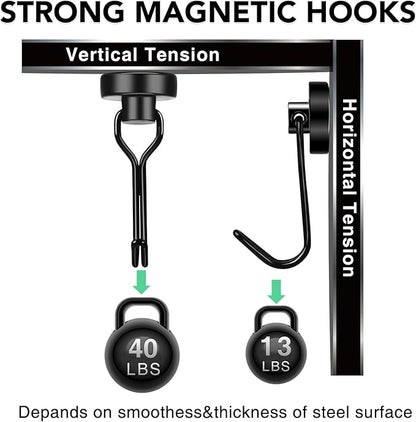 MIKEDE Magnetic Hooks, 40Lbs Heavy Duty Neodymium Magnet Hooks Black Magnetic Swivel Hooks for Hanging, 10 Pack Rust Proof Strong Magnets with Hook Metal Hanger for Fridge, Toolbox, Storage