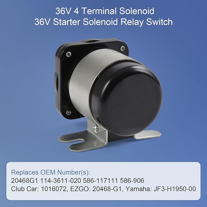 36V 4 Terminal Solenoid 20468G1 36V Solenoid Relay Switch Replacement for EZGO/Cushman/Textron Club Car DS Columbia Yamaha Electric for 1989 -up Replace 114-3611-020 586-117111 586-906
