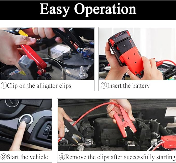 Jumper Cable Clamps Compatible with Mil.waukee M18, Silicone wire 6FT 8AWG Cable,18V Battery Jumper Starter for Mid-Size Cars Light Trucks Car Jump Starting Using Tool, 392 ℉ (200℃)