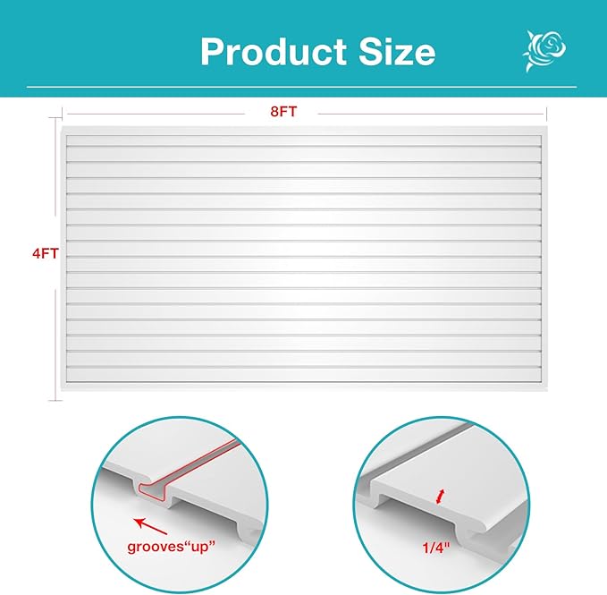 NeatiEase Slatwall Panel Wall Storage Systems, 4 x 8ft Slat Wall Paneling Garage Wall Organizer, Heavy Duty Wall Mounted PVC Wall Rack (White)