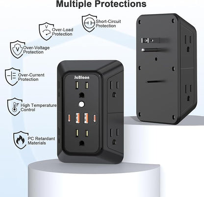 Outlet Extender Surge Protector - 6 Outlet Splitter with 4 USB Ports (2 USB C), Multiple Plug Expander Wall Charger, 3 Sided Multi Plug Wall Adapter Power Strip for Home Office Kitchen Travel