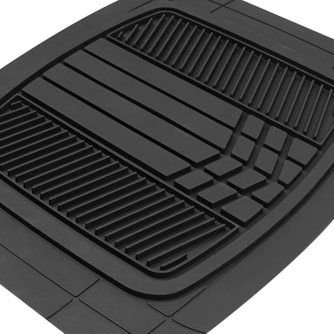 BDK Rubber Car Floor Mats All Weather Waterproof 4-Piece Sporty Two-Tone Design Car Mats Full Set - Universal Trim-to-Fit Floor Mats for Car, SUV, & Trucks - Car Carpet Protector