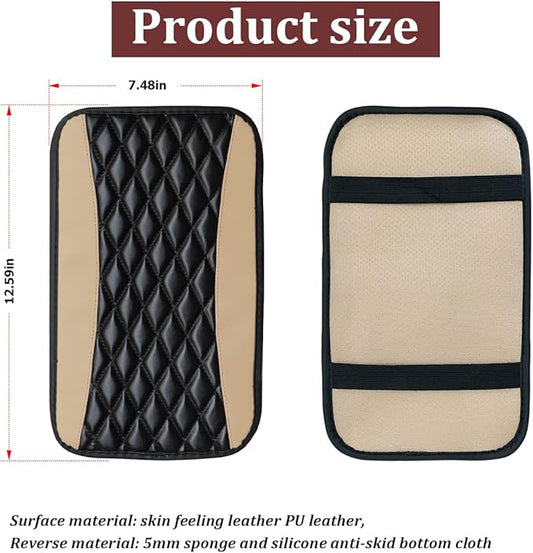 Car Center Console Cushion Pad, Universal Leather Waterproof Armrest Seat Box Cover Protector,Comfortable Car Decor Accessories Fit for Most Cars, Vehicles, SUVs (Beige)
