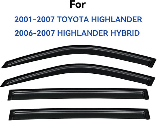 Window Visors Rain Guards Shield for 2001-2007 Toyota Highlander, Out-Channel Window Vent Wind Deflectors Visors Shades for 06 07 Highlander Hybrid