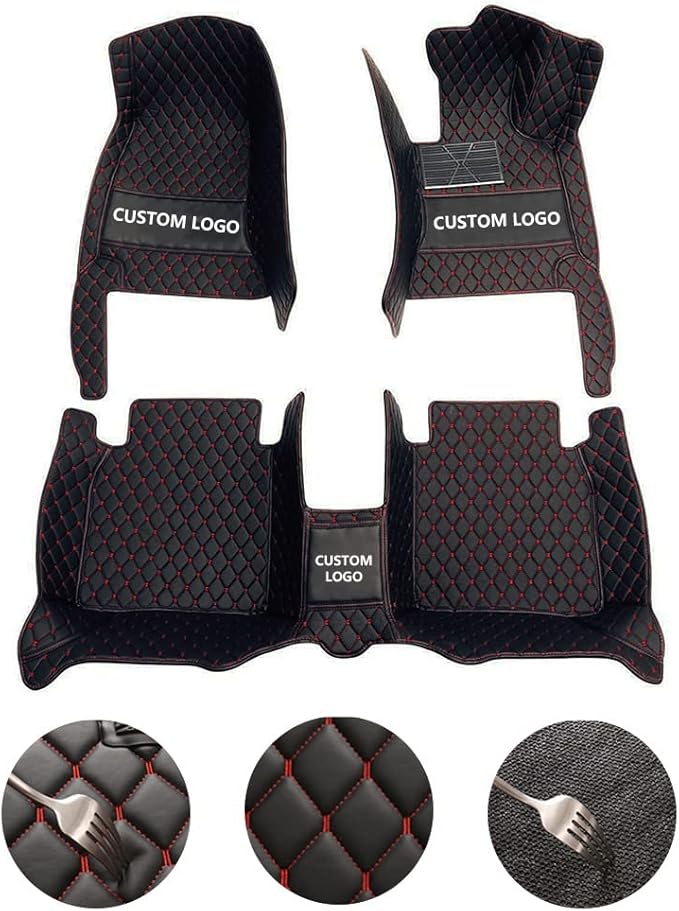 Custom All-Weather Protection Leather Car Floor Mats for Cars Sedan SUV Sports Car Waterproof Floor Mat (Black+Pink)