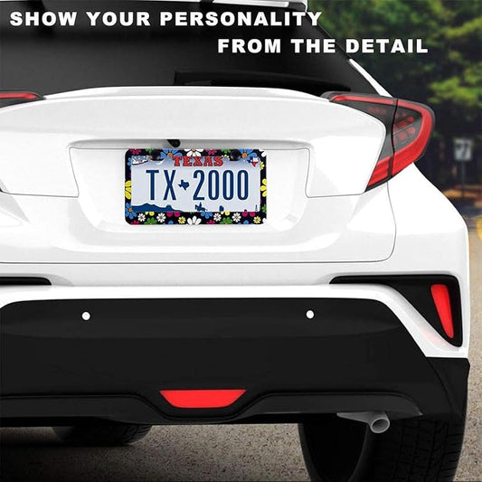 Hippie Flower License Plate Frame-2 Pack Colorful Daisy Blossom License Plate Cover Frame Aluminium Hippie Car Plate Frames Holder Cover Fit US Vehicles