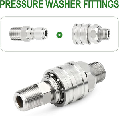 TAISHER 12PCS 304 Stainless Steel Pressure Washer Adapter Kit, Quick Connect Fittings，1/4" Male