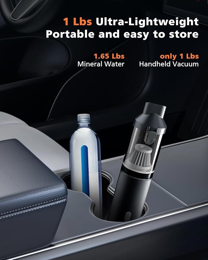 Car Vacuum Portable with 16000Pa Powerful Suction, Handheld Vacuum Cordless Rechargeable Blow & Suction 4 in 1, Small Vacuum Cleaner for Car, Home, Office, Outdoor (Grey)