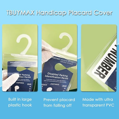 Handicap Placard Holder for Auto, Small Size Ultra Transparent Handicapped Placard Holder, Handicap Parking Sign Holder with Large Hanger by Tbuymax (Set of 2)