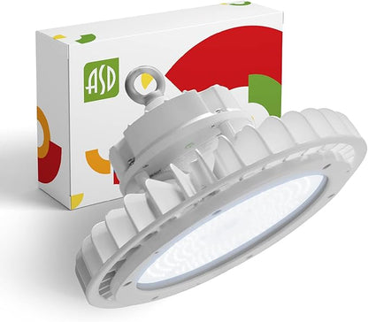 ASD LED High Bay UFO Light Fixture, Commercial Shop Lighting | Dimmable, IP69K Waterproof, DLC Premium, UL Listed | 200W 29600LM 5000K 100-277V | Warehouse, Garage, Workshop, Barn Lamp | White