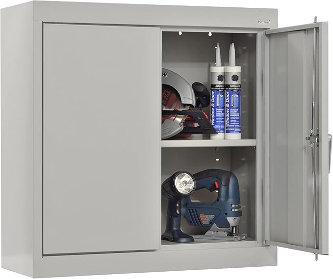 Sandusky Lee WA11301226-05 Wall-Mount Metal Storage Cabinet with Adjustable Shelf, Locking Handle, 200lb Capacity, 12" Depth x 30" Width x 26" Height, Dove Gray