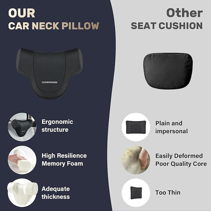 Coverado Car Headrest Pillow, Ergonomic Memory Foam Car Neck Pillow for Driving Seat with Adjustable Strap, Soft PU Leather Breathable Removable Cover Neck Support for Neck Pain Relief
