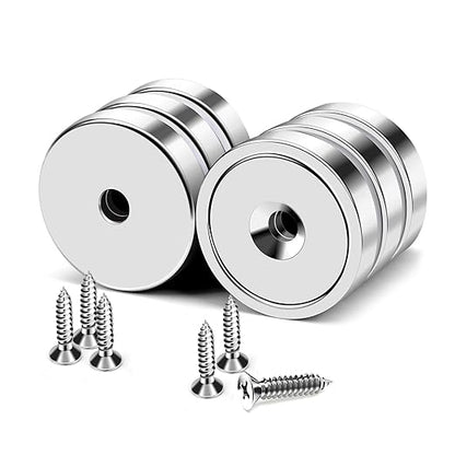 MIKEDE 6 Pack Strong Magnets, 30lbs Neodymium Heavy Duty Magnets, Round Strong Rare Earth Magnet with Countersunk Hole, Powerful Magnetic Pot Magnet with Screws for Cabinet Door Holding Tools