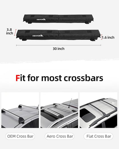Abahub Soft Roof Rack Pads with 2 Tie Down Straps, 2 Tie Down Ropes, 2 Hood Loops and Storage Bag, for Surfboard, Kayak, Canoe, Heavy Duty Universal Car Roof Racks System (Use with Cross Bar)