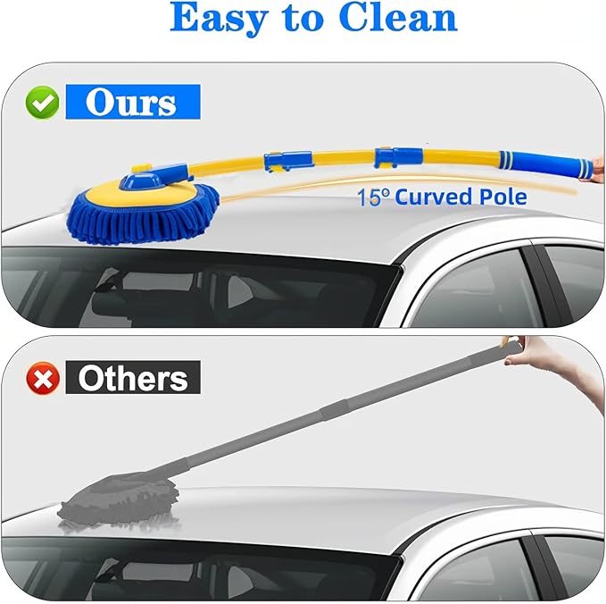Upgrade Car Wash Brush Mop with Long Handle,Car Wash Brush Car Cleaning Brush Kit Car Wash Mop Car Wash Brush with Hose Attachment Car Washing Brush with Scratch-Free Replacement Head(Blue