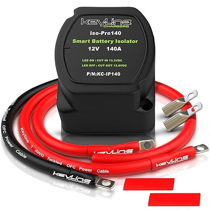 Dual Battery Isolator Kit 12V - 140 Amp Voltage Sensitive Relay (VSR) for Dual Battery Setup - Automatic Disconnect Switch for Car, Truck, RV, UTV, ATV, Marine